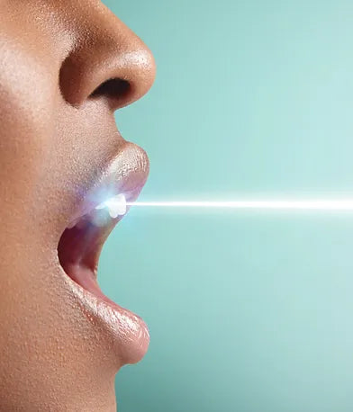 woman's profile with open mouth